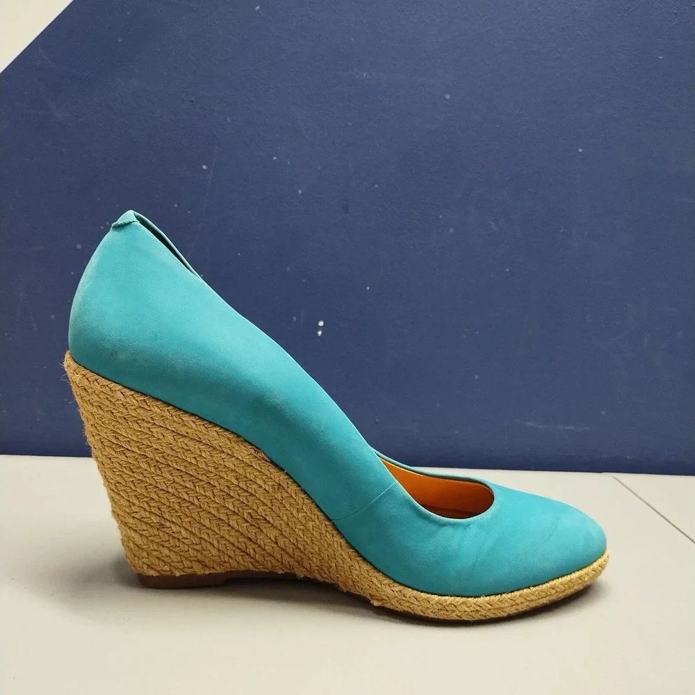 Schutz Espadrille‎ Wedges Heels Womens US 10 Tan Green Suede Upper Rubber Sole